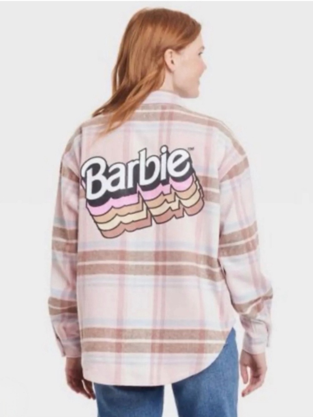 Barbie Pink and Brown Plaid Button-Down Shirt with Logo